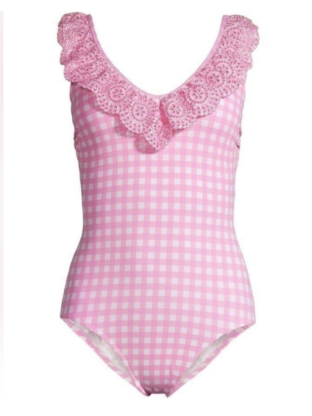 Draper James x Lands End Pink Embroidered Gingham Swimsuit